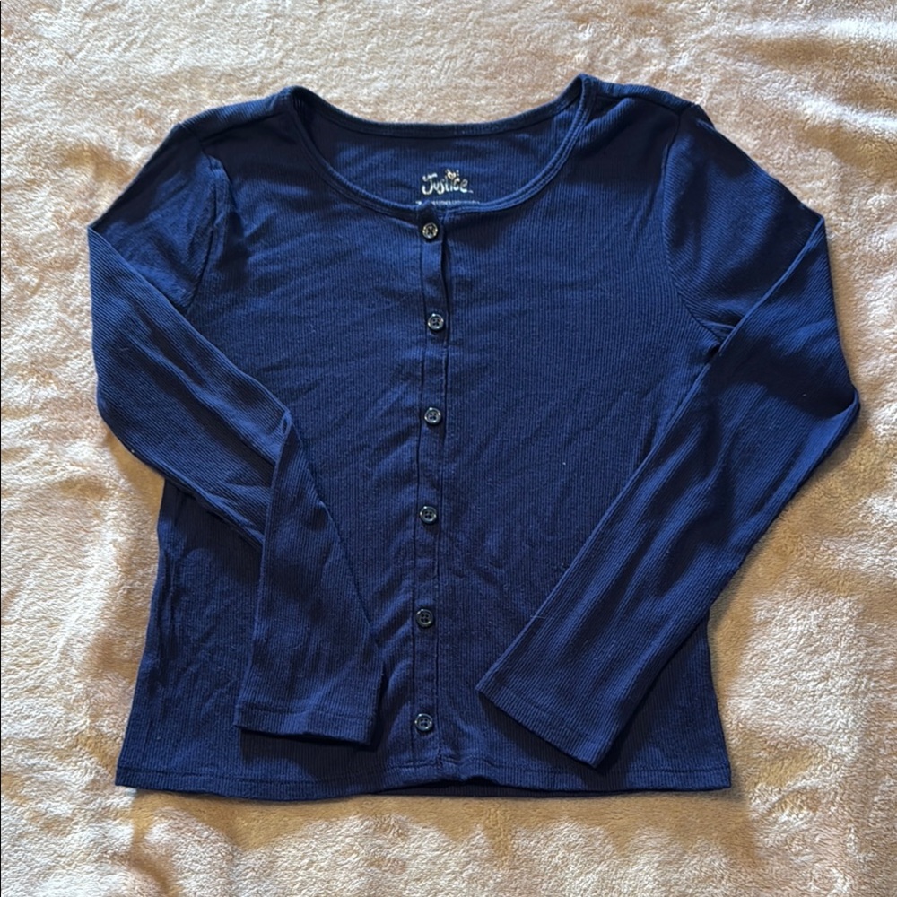 Justice Blue Button Down Shirt Long Sleeve